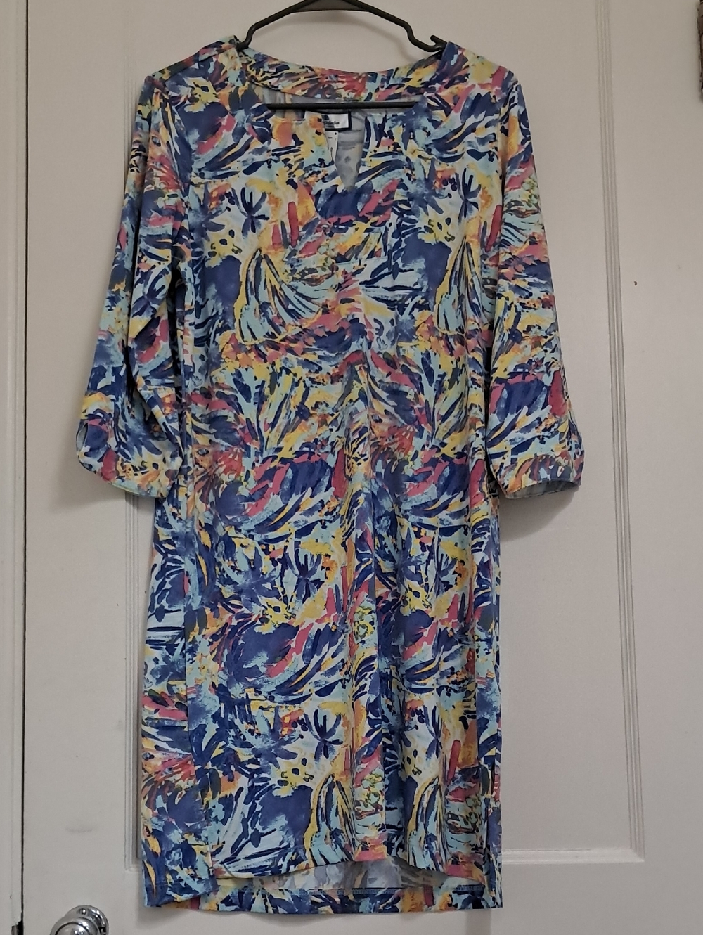 Stella Parker ISLAND Collection Blue  Pink Yellow UPF 50 Athletic Dress Med NWT